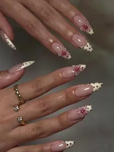 polka dot French 3d flower Press On Nails: Handmade custom Nails
