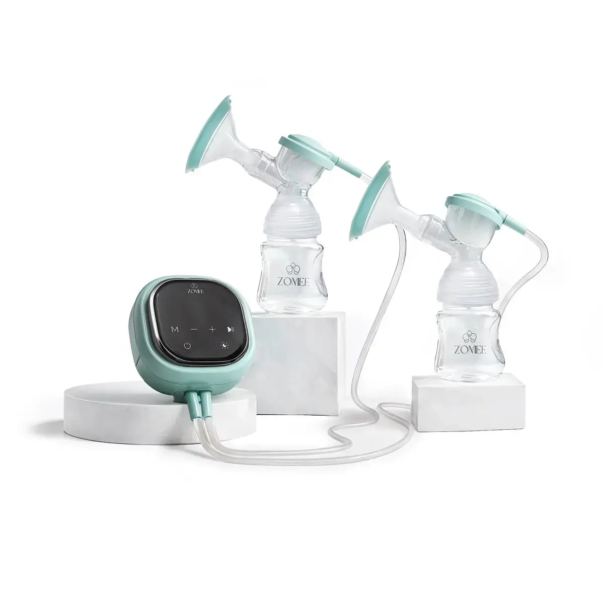 Zomee Z2 Double Electric Breast Pump - Hospital-Grade Suction, Portable Rechargeable Pump with LCD Display, Night Light & USB-C, 3 Modes & 9 Suction Levels, Quiet Closed System, 2 Flange Sizes, 140ml/4.7oz Bottles