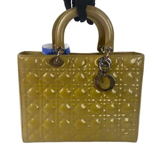 Pre-owned Dior Lady beige patent Cannage leather handbag. qg2379