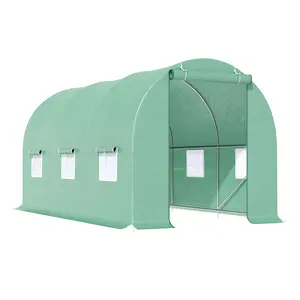 Outsunny 15' x 6' x 7' Walk-in Tunnel Greenhouse, Garden Green House with Roll-Up Door and Windows, Plant Growing House for Patio Backyard Garden, Green