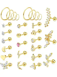 28 Pcs 16g Cartilage Earring Stud Hoop for Women Tragus Stud Earring Cartilage Piercing Jewelry Surgical Steel Forward Helix Earrings Hoop Rook Daith Conch Piercing Jewelry Ear Studs