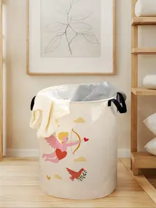 Cartoon Cupid Printed Laundry Basket with Handle, Durable Foldable Storage Bin, Large Capacity Toy Organizer, Valentine's Day Gift