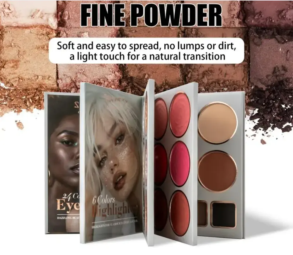 All-in-1 Makeup Book Palette with Eyeshadow, Blush, Contour, Highlighter, and Brow Powder - Long-Lasting, Waterproof Cosmetic Kit for Daily Use, Makeup Kit, 9-In-1 Makeup Sets