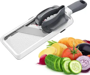 ZKIRON Handheld Mandoline Slicer for Kitchen - Adjustable 3-Thickness Vegetable Slicer (1mm-3mm) with Food Holder - Safe Potato Slicer & Cucumber Cutter for Salad, Easy to Clean (Gray)