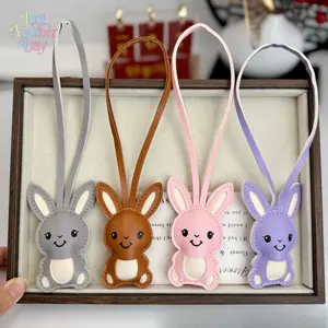4-Pack Cute Rabbit PU Leather Bag Charms, Creative Bunny Pendants with Smiling Faces, All-Match Keychain Ornaments for Backpacks, Handbags & Daily Use