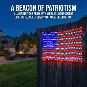 Patriotic American Flag LED String Net Lights – 110V Low Voltage Energy Efficient Outdoor Lights for House Farm Fence Backyard & July 4th Decor
