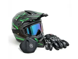 Helmets for E Bike ATV Matte Black Full Face DOT Certified Adult Dirt Bike Helmet Set with Goggles Gloves Mask Motocross Helmet Men Women Off-Road Safety Helmet Windproof Breathable Tactical Design