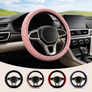 Women's PU Leather Steering Wheel Cover, Sparkly Stars and Polka Dots, Adjustable No Inner Ring, Fits Car Steering Wheels