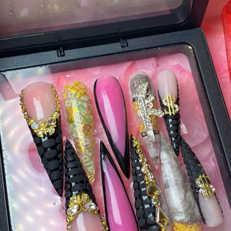 XL, Stiletto Shaped, Money Themed, Luxury Acrylic Press On Nails - 100% Handmade, 100% Acrylic