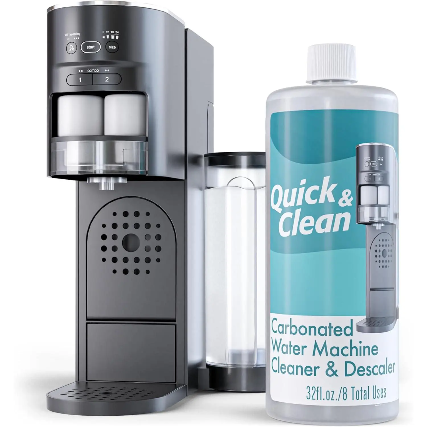 Quick & Clean 32oz. Carbonated Water Machine Cleaner & Descaler - Made in the USA - Compatible with At-Home Carbonated Water Machines - Removes Mineral & Limescale Buildup