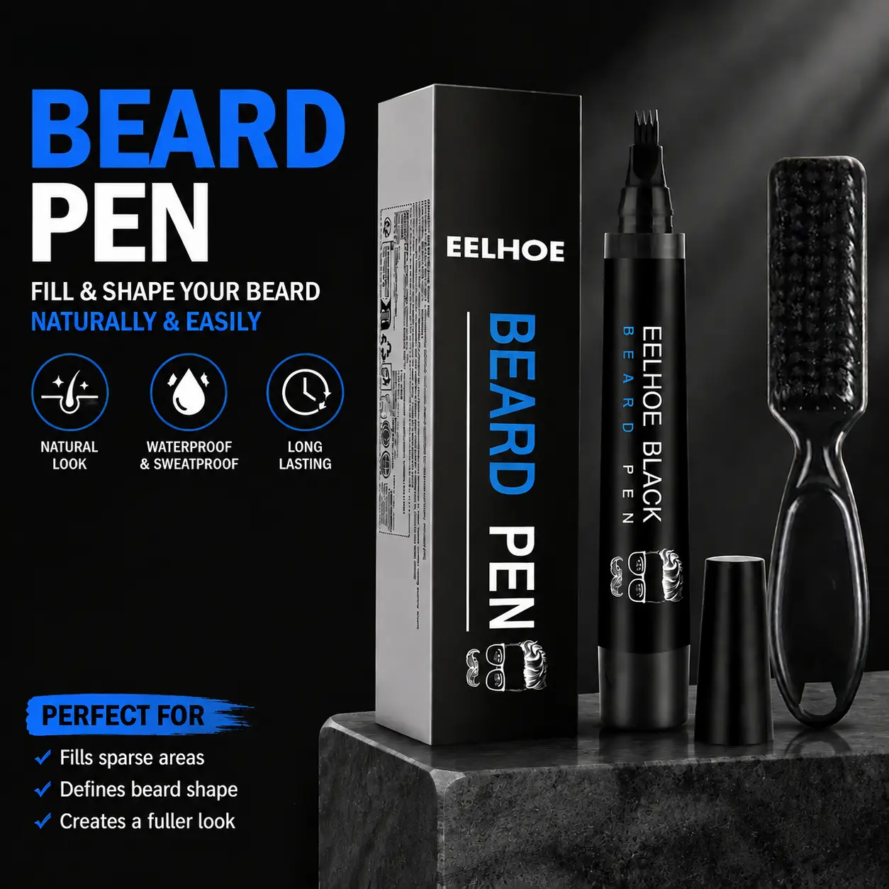 Beard Pencil Filler for man Water Proof Beard pen and beard brush Long Lasting Coverage Natural Finish, Male Mustache Repair Shape, Effective Enhance Facial Hair