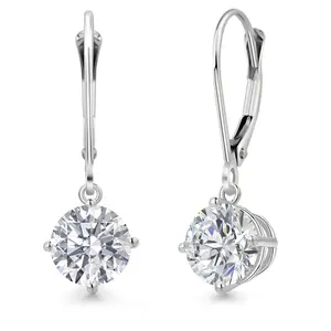 2.00 Cttw IGI Certified Lab Grown Diamond Dangle Drop Earrings For Women in 14K White Gold | Round 1 Ct Each | VS1 Clarity | D-E Color
