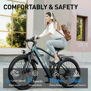 Aairsk GT900 26 Inch Adult Electric Bike, UL2849 Certified, Step-Through Electric Bike with 400W Motor, 36V 13Ah City Commuter Electric Bike with 21 Speed Shimano and Front Suspension