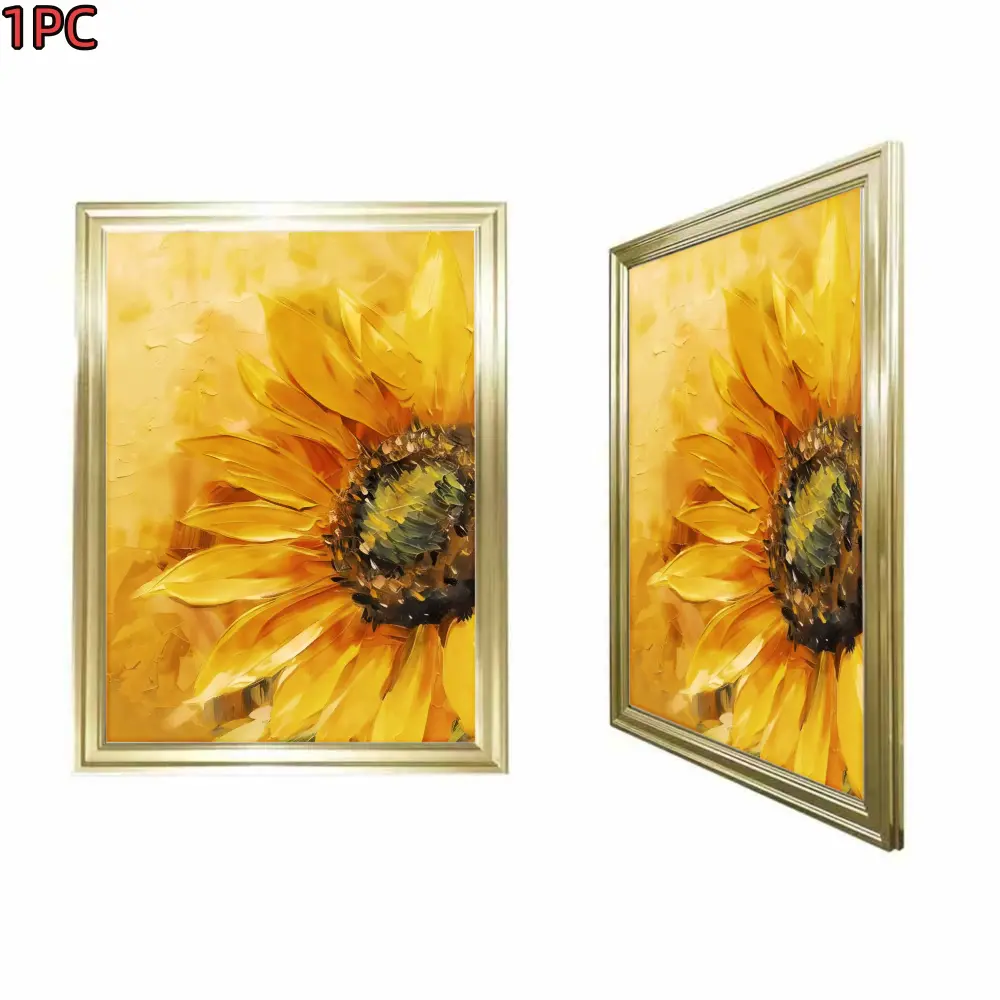 1pc Framed Gold Frame Sunflower Canvas Art Print For Living Room Bedroom And Kitchen Decor With Elegant Gold Frame
