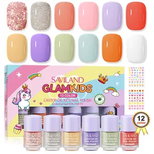 SAVILAND Glamkids 12Colors Pink Glitter Kids Nail Polish Set – Safe & Washable Nail Art Kit for Children