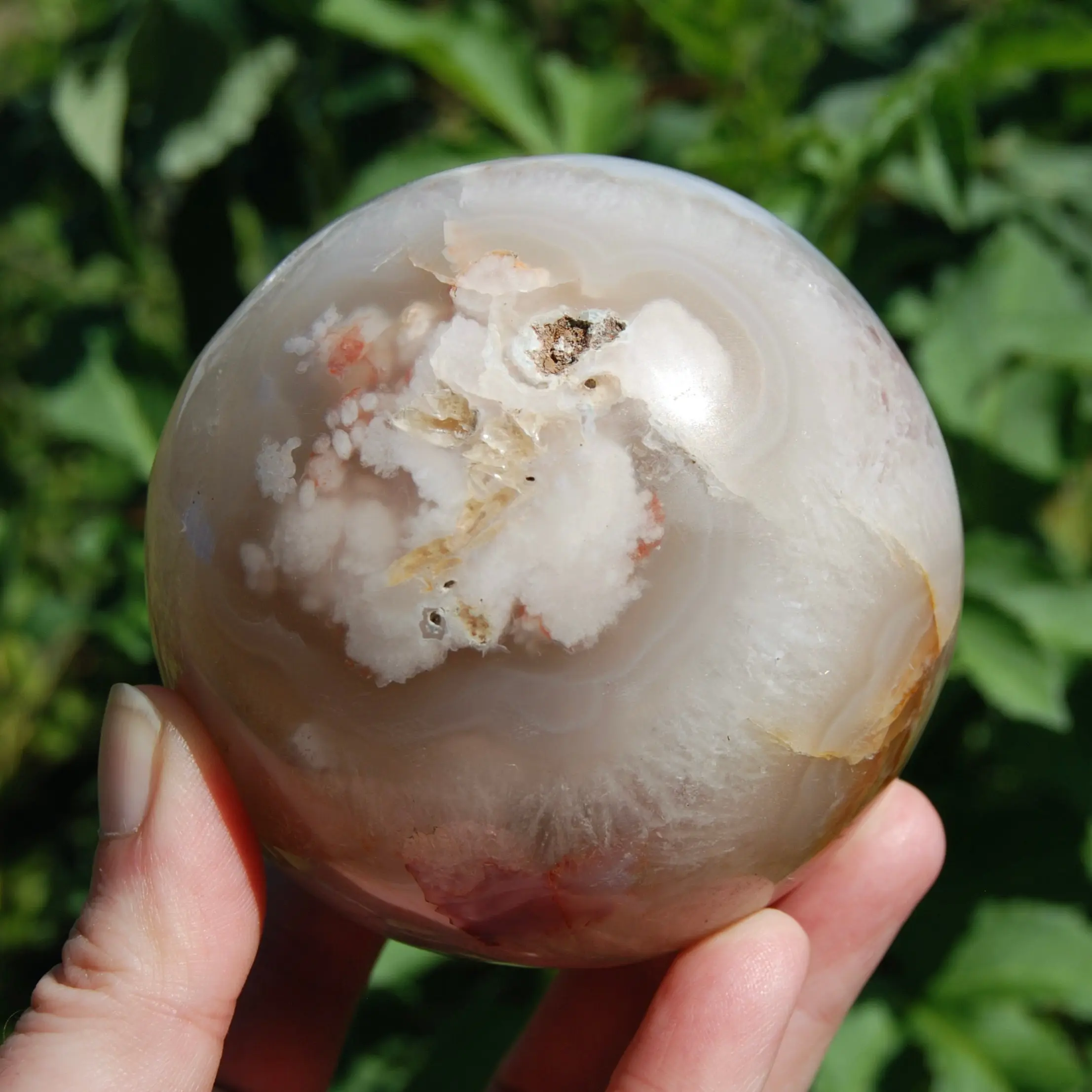 85mm 2lb XL Pink Sakura Flower Agate Crystal Sphere, Madagascar