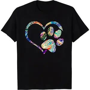 Cotton Short Sleeve Animal Rescue Shirt Dog Paw Print Tie Dye Rainbow Dog Love T-Shirt For Men Women