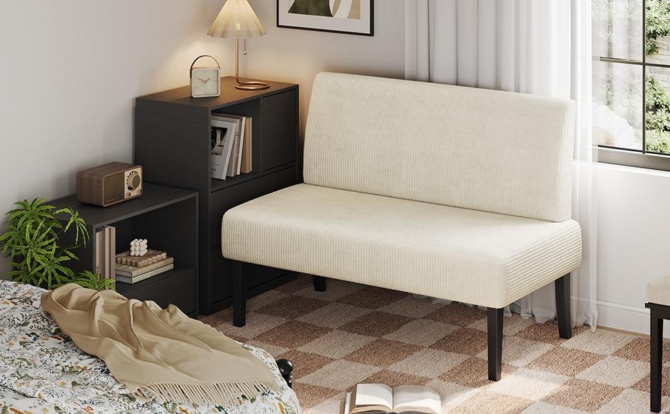 Yaheetech Mini Sofa Couch Armless Loveseat Futon for Bedroom, Corduroy Fabric & Easy Assembly, for Small Spaces Living Room,Dorm,Office,Apartment