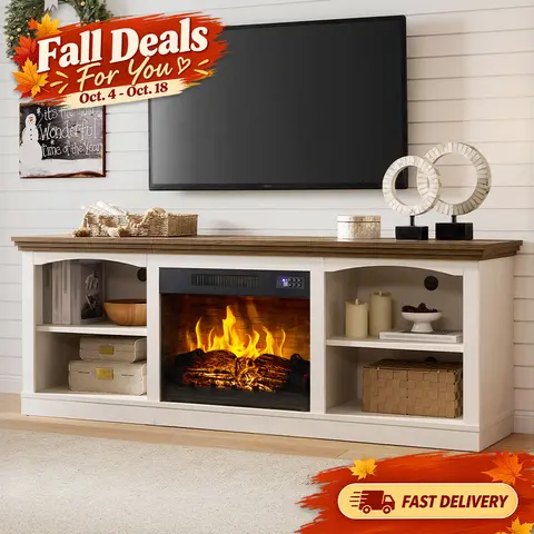 New Arrival Deal | ALBOTT 70" Fireplace TV Stand with 23" Fireplace for TVs Up to 80", Farmhouse Entertainment Center, Open Shelves, One-Box Delivery, Media Console Table, for Living Roo[TikTokShopFallDealsForYou]