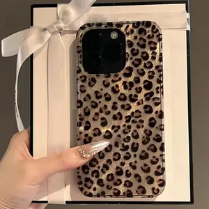 Retro Brown Leopard Print Clear Phone Case For iPhone 17 16 15 14 13 12 Pro Max 15 Pro Shockproof Soft Cover
