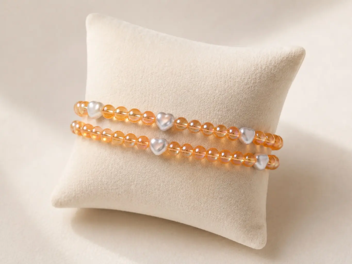 Orange Crystal Heart Bracelet Set