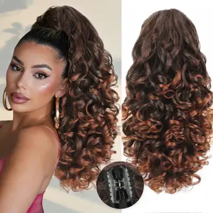 HMD 20inch Claw Clip Ponytail Extension Classic Loose Curly Wavy Pony tails Hair Extensions Hairpieces for Women