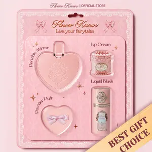 Flower Knows Strawberry Kiss Delight Set - 4 Pieces Makeup Set With Brush, Lipstick, and Accessories, Best Cosmetic Choice For Holiday Gift