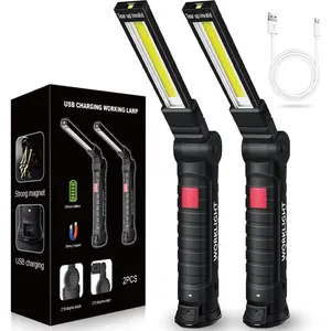 LED Work Light Rechargeable Flashlight, Fathers Day Tool Gifts for Men Him Husband, Mechanic  Grill Light Foldable Inspection Lamp  Base 5 Modes 360? Rotate for   Repair 2 count