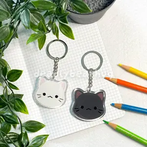 Cat Black White Cat Grey Double Sided Clear Epoxy Acrylic Keychain