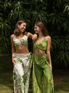 Super Soft 100% Rayon Hawaiian-style Wrap Pants-and-top Set-Tropical Sarong Pant with Matching Halter Top Luau Set