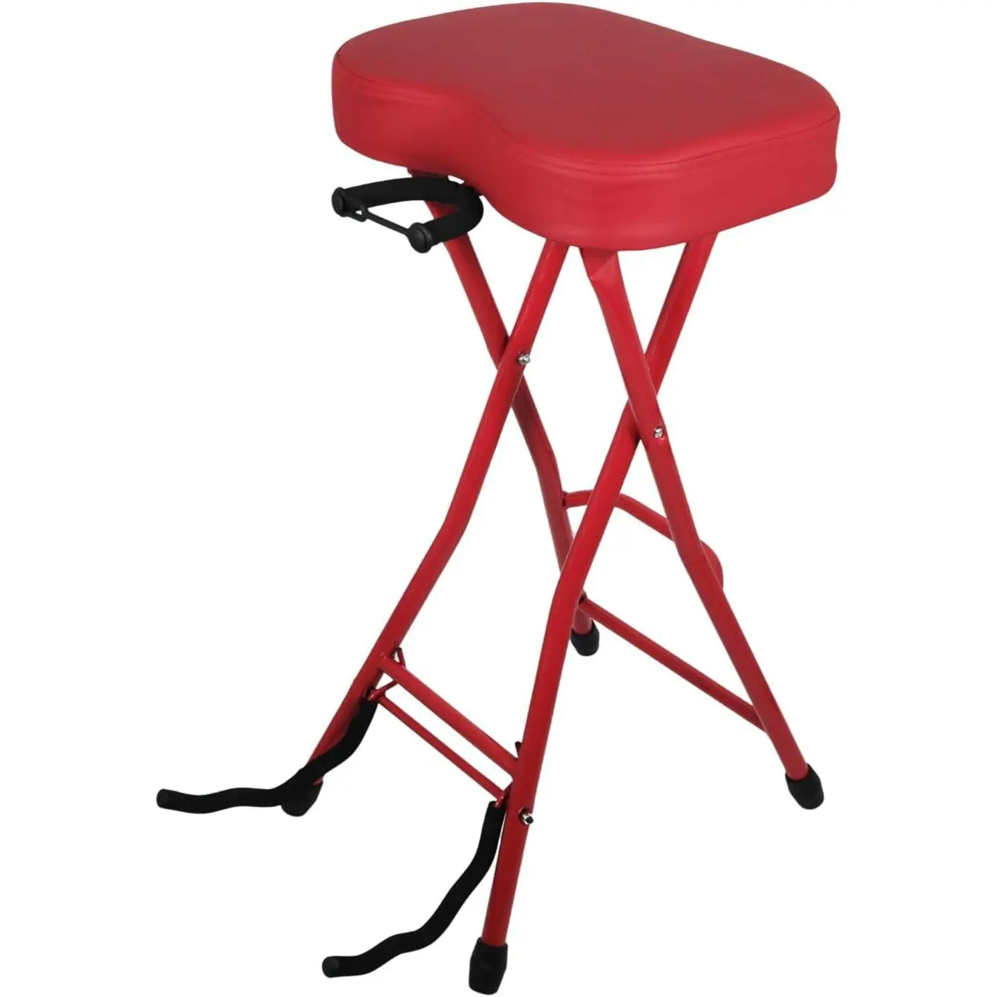 5 CORE Guitar Stool with Guitar Stand Foot Rest Portable Folding Chair with Padded 3.15" Seat and Rubber Feet for Home Studio On Stage and School Red - GSTOOL L- RED