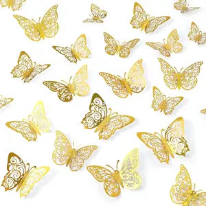 [ NEW DEAL ] 72 Pcs Gold Butterfly Decorations, 3 Sizes 3 Styles, 3D Butterfly Wall Decor, Party Decorations, Birthday Decorations, Butterflies for Crafts, Cake Decorating, Wall Room Decor