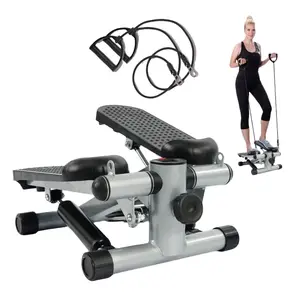Quiet Portable Mini Stair Stepper Machine, Full Body Home Fitness Equipment with Resistance Bands, Stainless Steel Hydraulic System, 300 lbs Load Capacity (Black Silver)