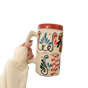 Lele Colorful Mexican Ceramic Jarrito Coffee 1L Mug - Reusable Clay Design, Ideal for Coffee Drinking - Reuse, Drinkware, Washable Traditional Ceramic, Handmade & Decorated, Lead Free, Keeps Hot/Warm, 12oz Capacity - Tumbler Mexican Cup