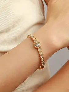 Cz Heart Bangle Bracelet, Sparkling Crystal Open Cuff Bracelet, Available in, Silver Color, Rose, Elegant Jewelry