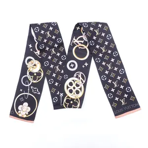 Pre-owned Louis Vuitton Monogram&Black Silk Twilly T10342650