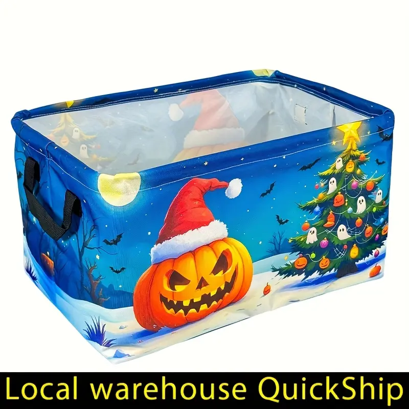 Vintage Halloween Storage Basket With Handles - Foldable Fabric Organizer For Pumpkins, Candy, And Snacks, Perfect For Halloween Decorations, Gift Basket Teacher Basket Book Basket, Halloween Basket, Fall Basket, Halloween Baskets, laundry basket