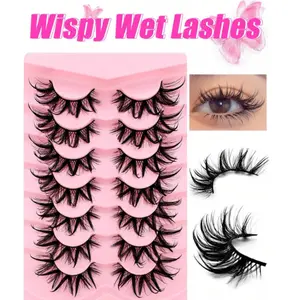 7 Pairs Wispy Faux Mink Lashes Wet Manga Lashes Look Japanese Style Cosplay Spiky Eyelashes Anime Lashes 16mm Wispy Thick Faux Mink Doll Eyelash Fairy Look