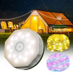 Portable Foldable Camping Light String, USB Rechargeable LED Lamp, Outdoor Garden Camp Accessories, Essential Camping Equipment