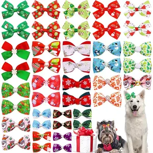 20Pairs 2" 3" 4" Christmas Big  Hair Bows with Rubber Band for Small Medium Large Dogs Rhinestone Bowknot Topknot Cats Rabbits Girl Boy Xmas Party  Hair Accessories