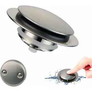 Brushed Bathtub Stopper Tub Drain, Universal Pop Up Tub Drain Stopper Replacement Tip Toe, Lift and Turn with 2-Hole Overflow Face Plate Cover and EZ Bath Tub Plug (Brushed Nickel)