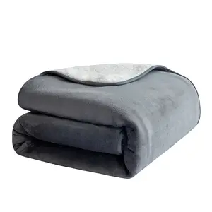 Waterproof Dog Blanket, 3-Layer Flannel and Sherpa Pet Throw, Reversible Protector Cover for Bed Couch Sofa, Grey