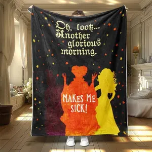Hocus Pocus Flannel Blanket, "Another Glorious Morning" Witchy Throw, Halloween Dark Humor Merch, Soft Comfy Textile Blanket for Bedding & Linens