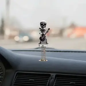 Gothic Halloween Skeleton Rocking Car Decor, Car Desktop Decor, Spring-Shake Shakeable Bones & Skull Faces, Shaking Motion Dashboard Desk Display, Car Interior Decoration, Car Ornament