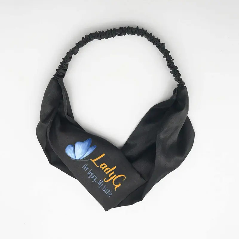 LadyG Satin Headband - Black Fashion Accessory with Logo Detailing