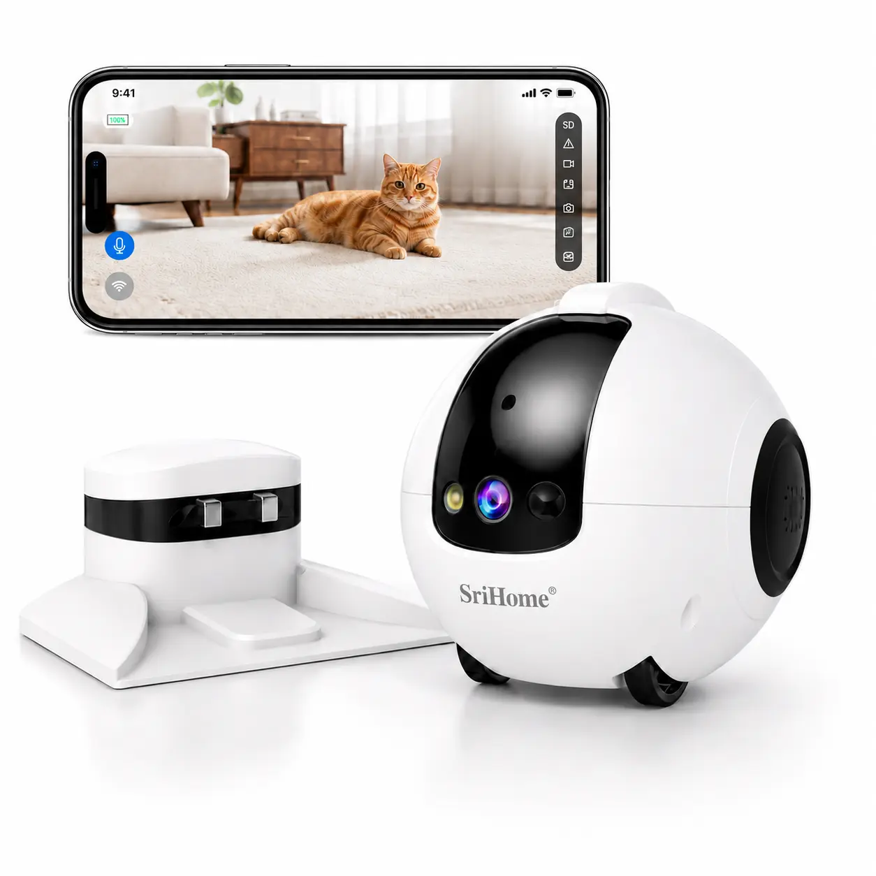 Srihome-Plus Pet-Friendly Interactive Home Robot - 2K HD Camera, Auto Obstacle Avoidance, Laser Play, AI Voice | Smart Pet Companion & Home Security Monitor Movable