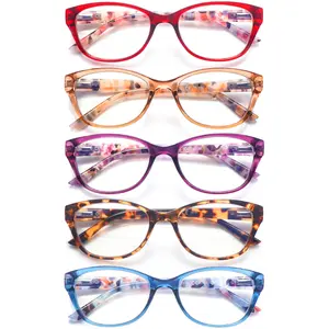 5 Pack Reading Glasses for Women Blue Light Blocking Classic Colors Print with Spring Hinge HD Lenses Fashion Eyeglasses Holiday Gift Daily