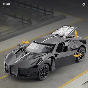1:43 Bugatti Night Sound Alloy Car Model with Base and Gift Box, Perfect for Gifting and Collection, High-Quality Replica Vehicle
