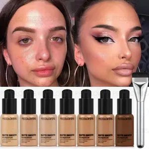 2PCS/Set Soft Full-coverage Foundation, Covering Dark Circles and Spots, Creamy Texture, Moisturizing, Long-lasting Makeup, with Brush, Essential Daily Cosmetics, Soft Matte Makeup