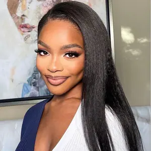 [Live Flashsale] ISEE HAIR Invisible Hairline Wear Go Half Wig Yaki Straight Silk Press Seamless Flip Over Wig Glueless Human Wigs Beginner Friendly Vacation Hair#SpringStatements#greenish#TikTokShopSpringGlowUp